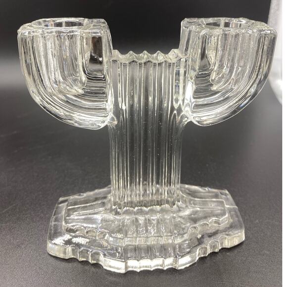 Art Deco‎ Anchor Hocking Queen Mary pair Depression glass candlestick holders - Picture 2 of 5